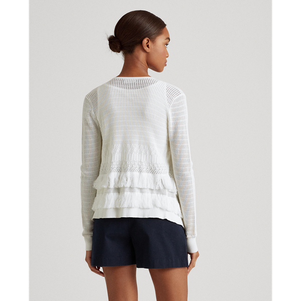 White Fringe Cotton-Blend Cardigan Lauren 4