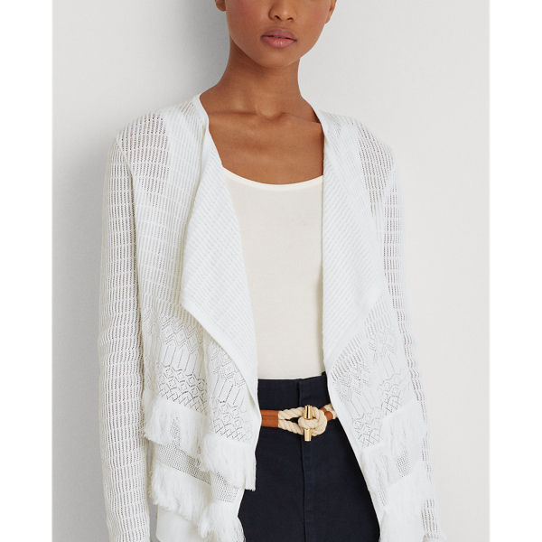 White Fringe Cotton-Blend Cardigan Lauren 5