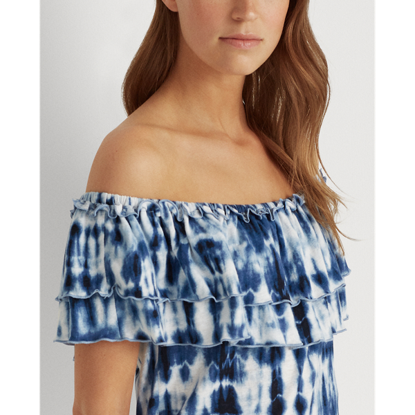 Blue Multi Tie-Dye Off-the-Shoulder Top Lauren 5