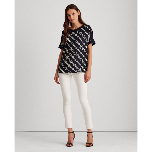 Anchor-Print Crepe Top Lauren em Lauren Navy/Pale Cream 3