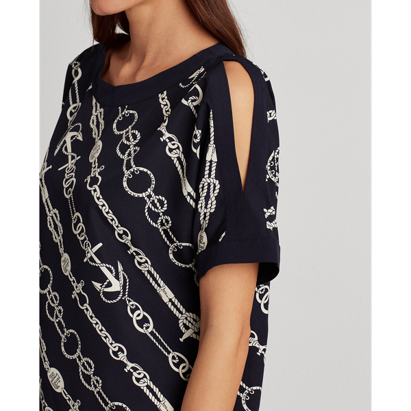 Anchor-Print Crepe Top Lauren em Lauren Navy/Pale Cream 5