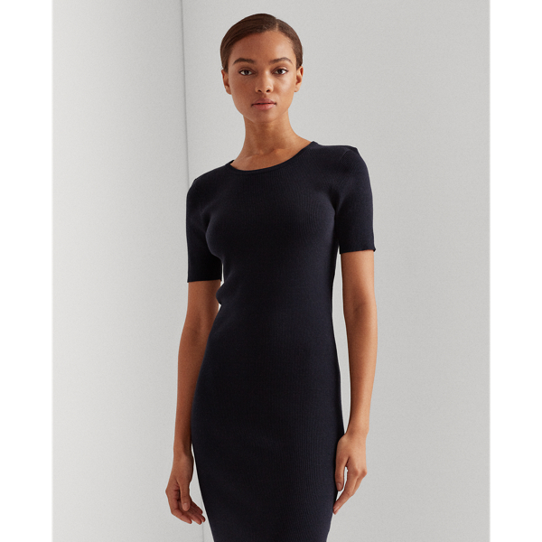 Lauren Navy/White Ribbed Cotton-Blend Dress Lauren 4