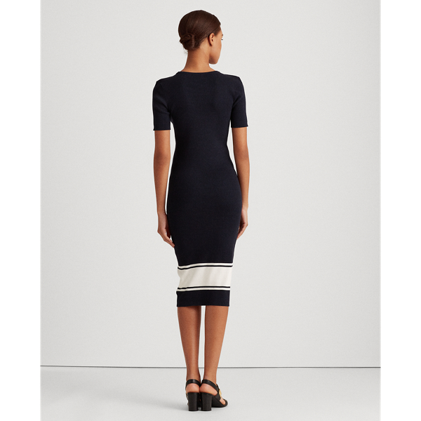 Lauren Navy/White Ribbed Cotton-Blend Dress Lauren 5