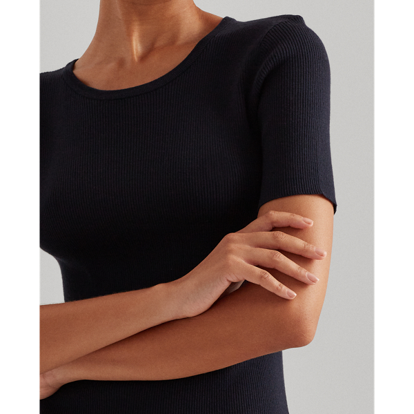 Lauren Navy/White Ribbed Cotton-Blend Dress Lauren 6