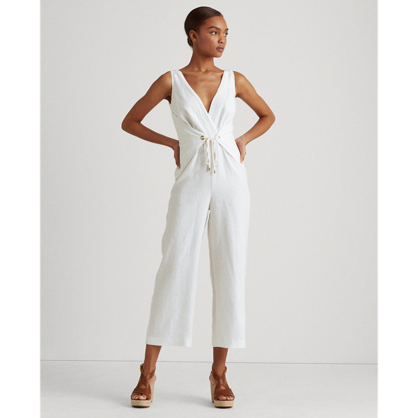White Wrap-Style Linen Jumpsuit Lauren 4