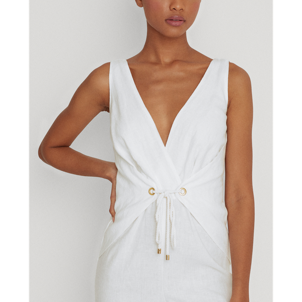 White Wrap-Style Linen Jumpsuit Lauren 6