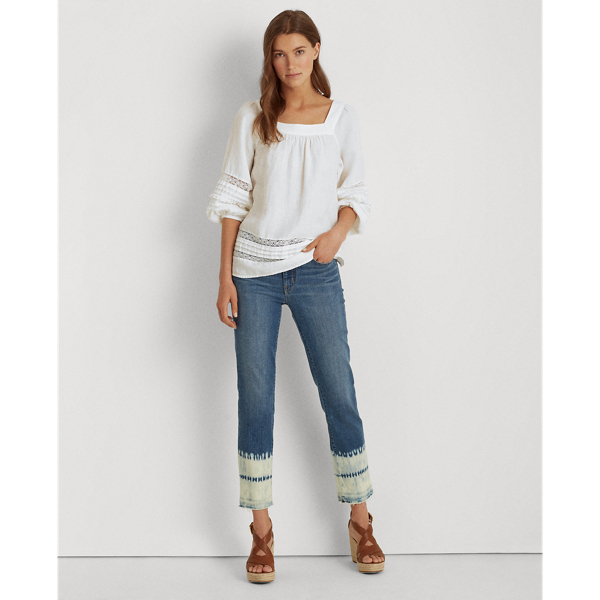 White Linen Balloon-Sleeve Top Lauren 3
