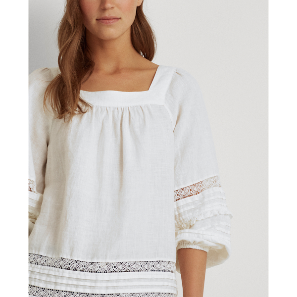White Linen Balloon-Sleeve Top Lauren 5