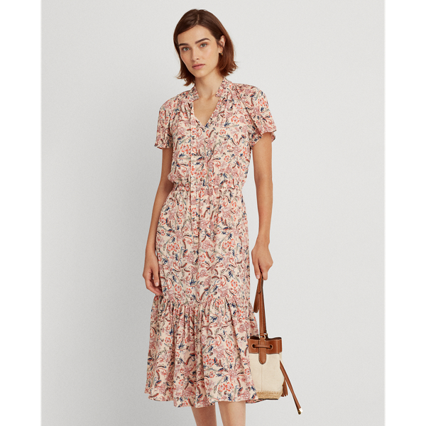Pink Multi Pleated Floral Georgette Dress Lauren 4