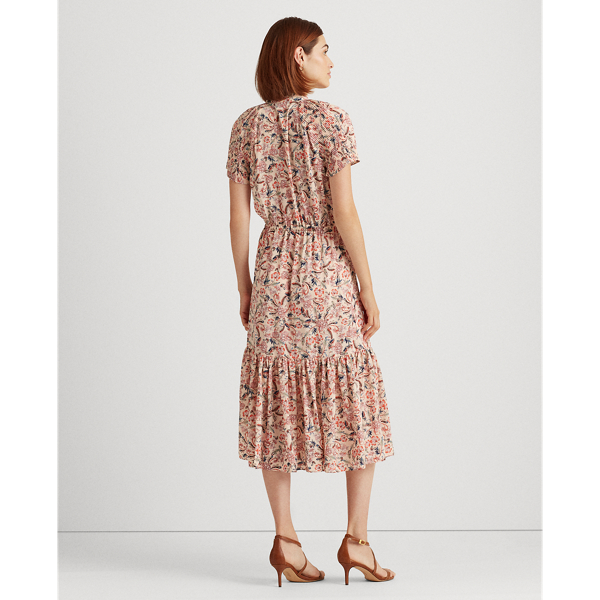 Pink Multi Pleated Floral Georgette Dress Lauren 5