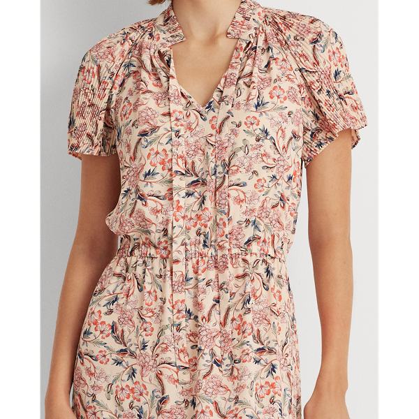 Pink Multi Pleated Floral Georgette Dress Lauren 6