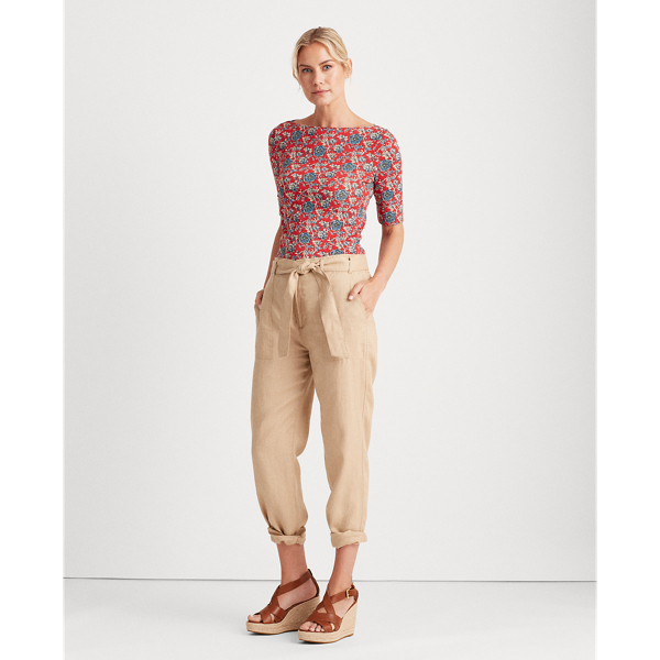 Red Multi Floral Cotton-Blend Top Lauren 3