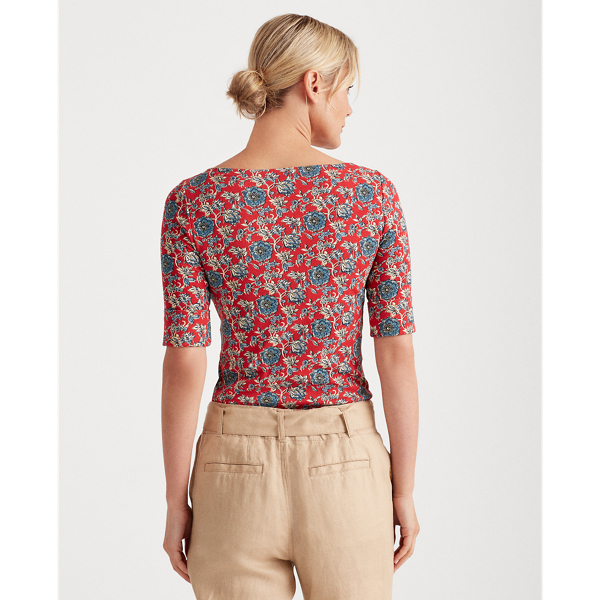 Red Multi Floral Cotton-Blend Top Lauren 4