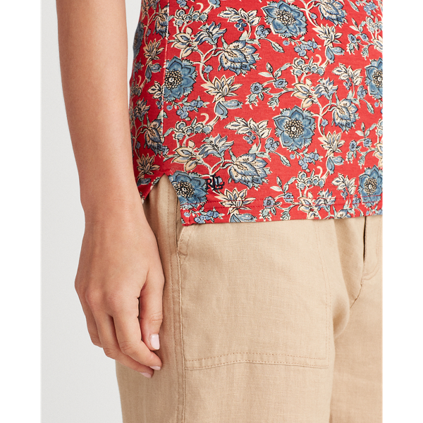 Red Multi Floral Cotton-Blend Top Lauren 5