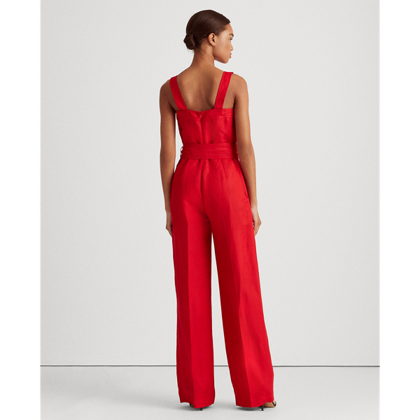 Orient Red Linen Twill Wide-Leg Jumpsuit Lauren 4