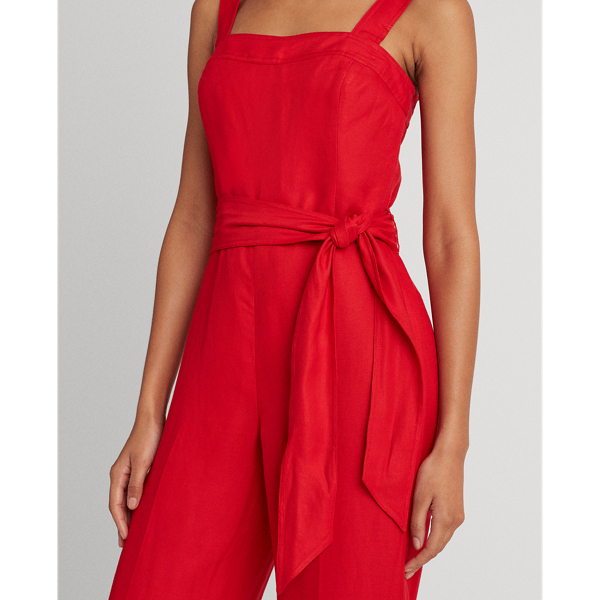 Orient Red Linen Twill Wide-Leg Jumpsuit Lauren 5