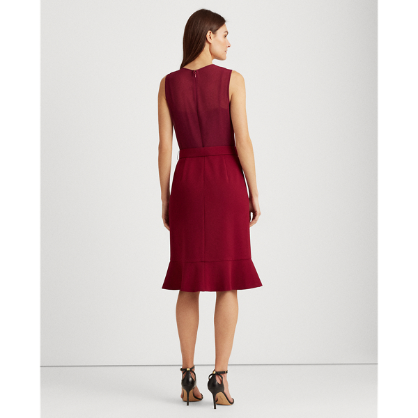 Exotic Ruby Belted Georgette-Jersey Dress Lauren 5
