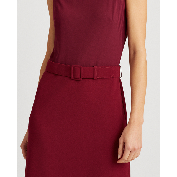 Exotic Ruby Belted Georgette-Jersey Dress Lauren 6