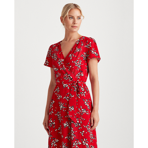Red/Navy/Cream Floral Crepe Dress Lauren 4