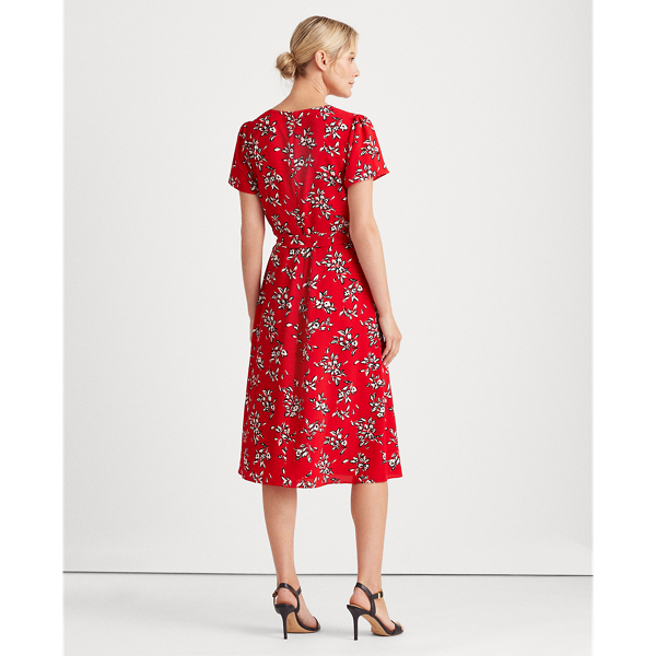 Red/Navy/Cream Floral Crepe Dress Lauren 5