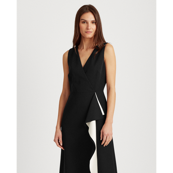 Crepe Surplice Dress Lauren in Black/Lauren White 3