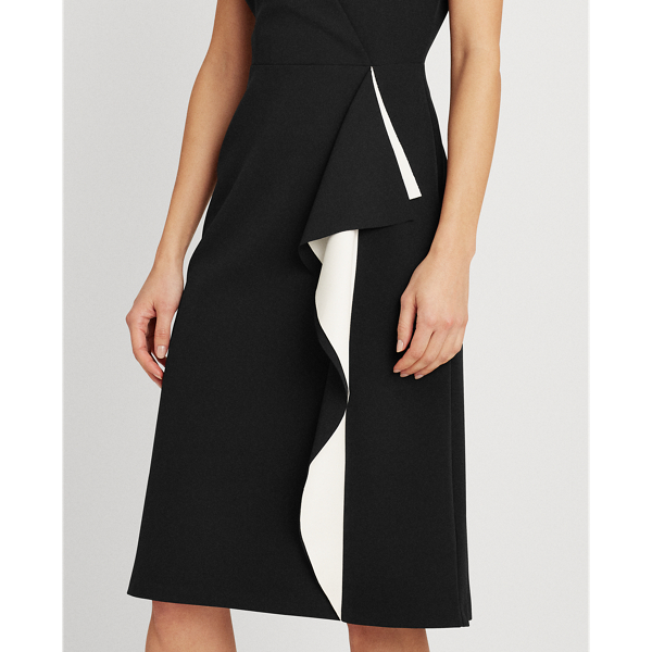 Crepe Surplice Dress Lauren in Black/Lauren White 5