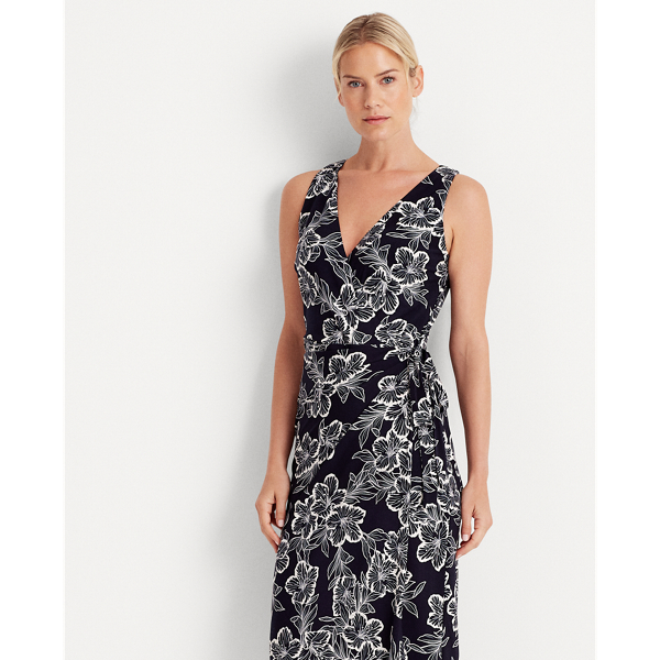 Lighthouse Navy/Colonial Floral Jersey Surplice Dress Lauren 4