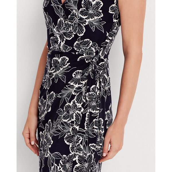 Lighthouse Navy/Colonial Floral Jersey Surplice Dress Lauren 6
