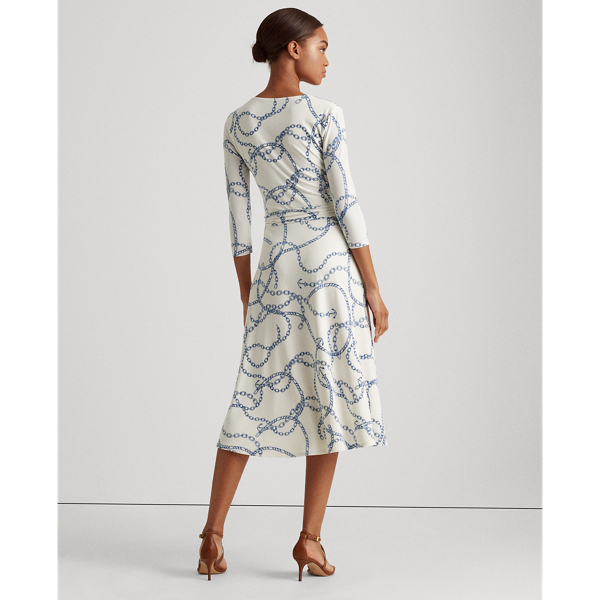 Colonial Cream/Summer Sap Printed Jersey Surplice Dress Lauren 4