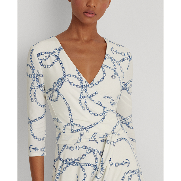 Colonial Cream/Summer Sap Printed Jersey Surplice Dress Lauren 5