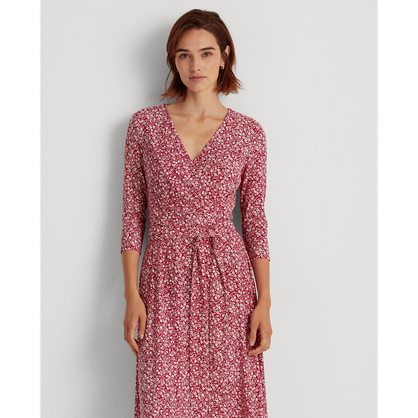 Modern Dahlia/Cream Floral Jersey Surplice Dress Lauren 4