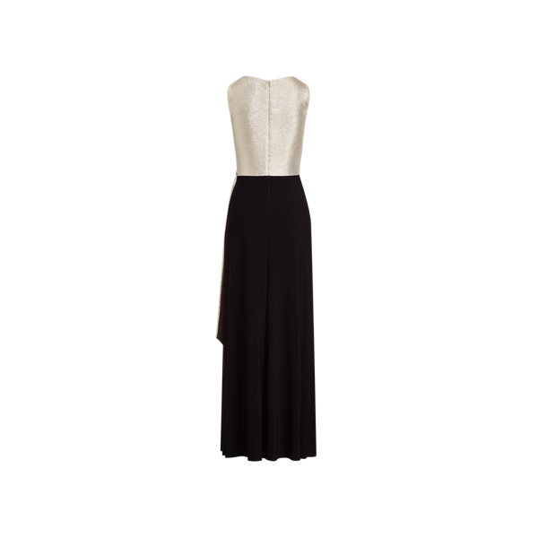 Black/Lannister Gold Surplice Metallic-Bodice Gown Lauren 6