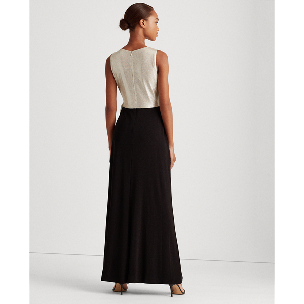 Black/Lannister Gold Surplice Metallic-Bodice Gown Lauren 4