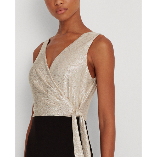 Black/Lannister Gold Surplice Metallic-Bodice Gown Lauren 5