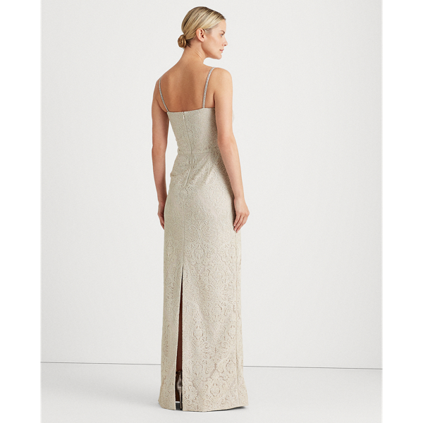 Warm Silver Metallic Column Gown Lauren 4