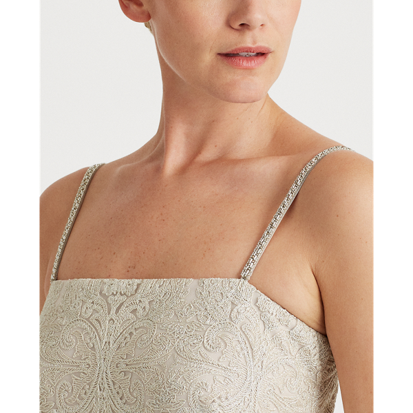 Warm Silver Metallic Column Gown Lauren 5
