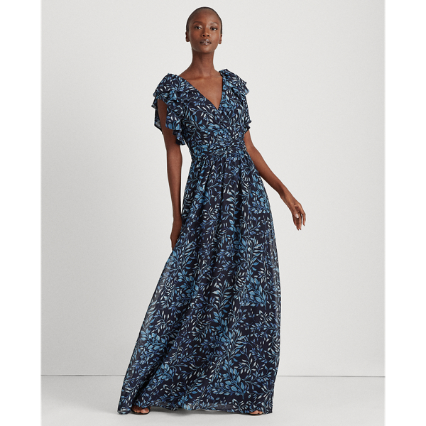 Navy/Blue/ Multi Print Georgette Gown Lauren 4