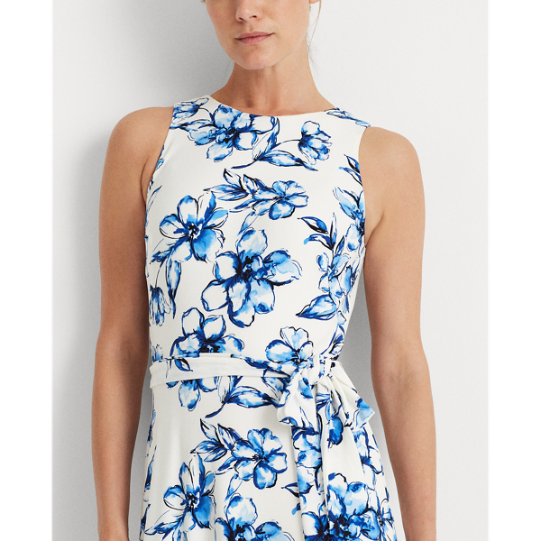 Cream/Blue/Multi Floral Jersey Dress Lauren Petite 6