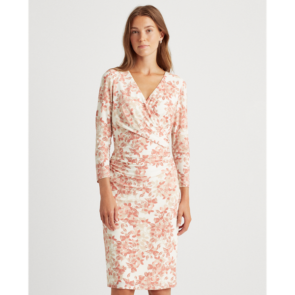 Floral Jersey Surplice Dress Lauren Petite in Col Cream/Pink/Multi 4