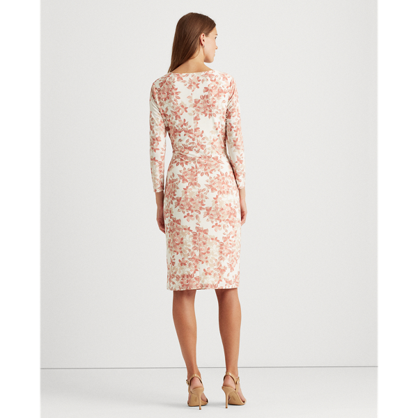 Floral Jersey Surplice Dress Lauren Petite in Col Cream/Pink/Multi 5