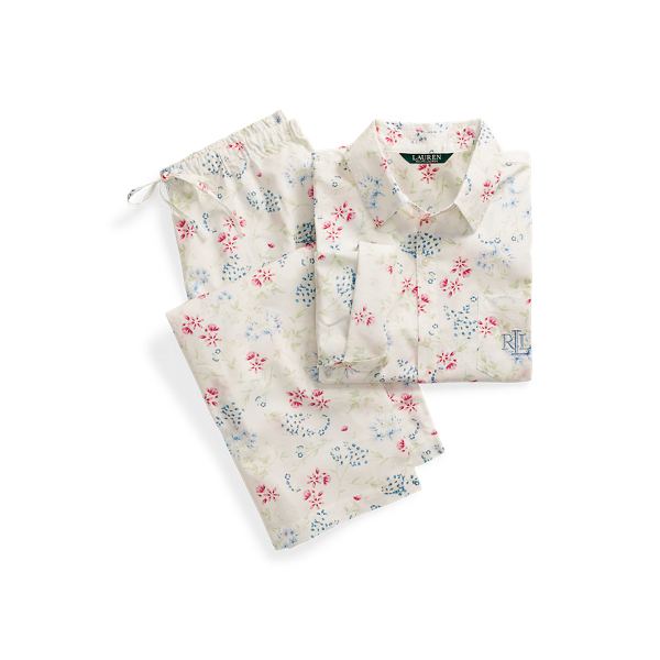 Ivory Floral Cotton Capri Sleep Set Lauren 2
