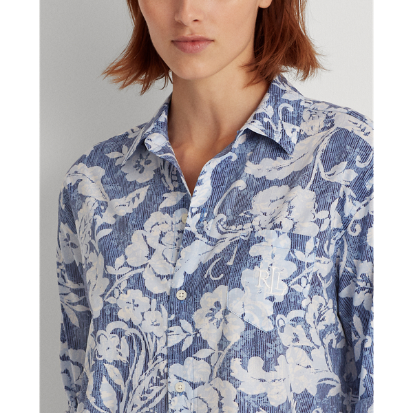 Navy Print Cotton-Blend Sleep Shirt Lauren 5