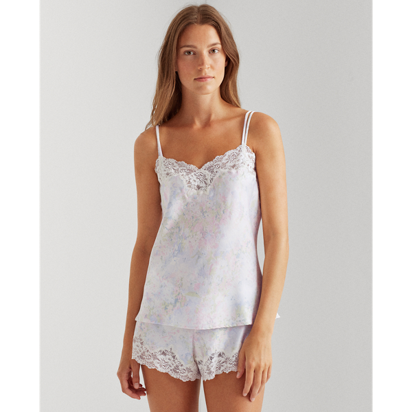 Multi Floral Cream Floral Satin Pyjama Shorts Set Lauren 3