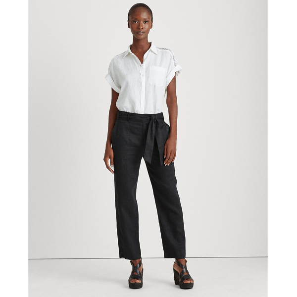 White Linen-Lace Roll-Sleeve Shirt Lauren 2
