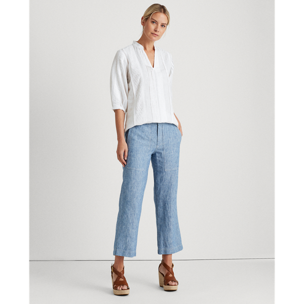White Linen Puff-Sleeve Top Lauren 3