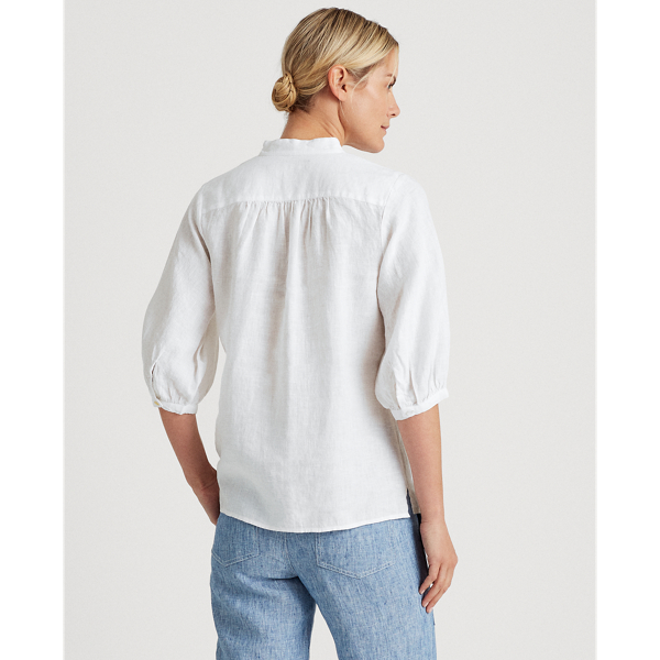 White Linen Puff-Sleeve Top Lauren 4