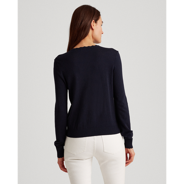 Lauren Navy Scalloped Cotton Cardigan Lauren 4
