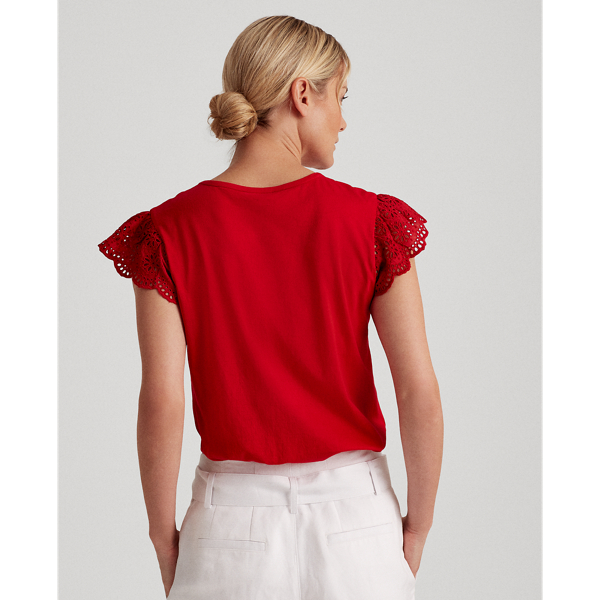 Orient Red Cotton Ruffle-Sleeve Tee Lauren 4