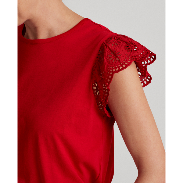 Orient Red Cotton Ruffle-Sleeve Tee Lauren 5