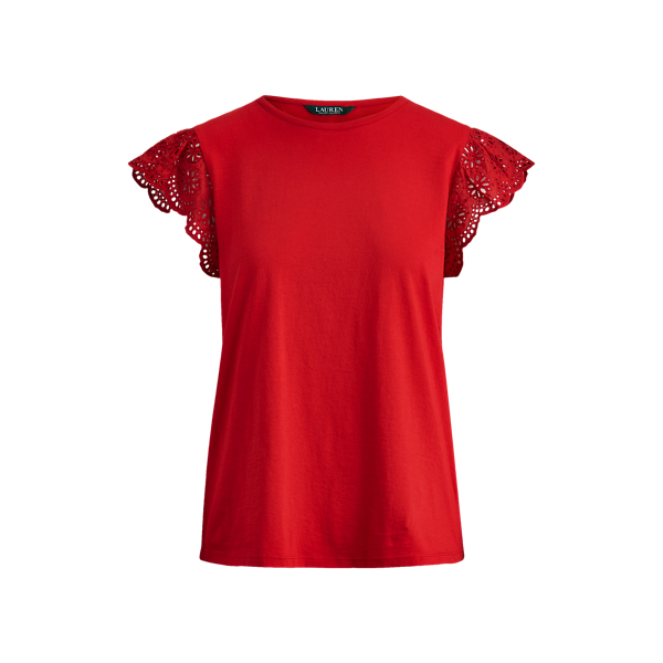 Orient Red Cotton Ruffle-Sleeve Tee Lauren 2